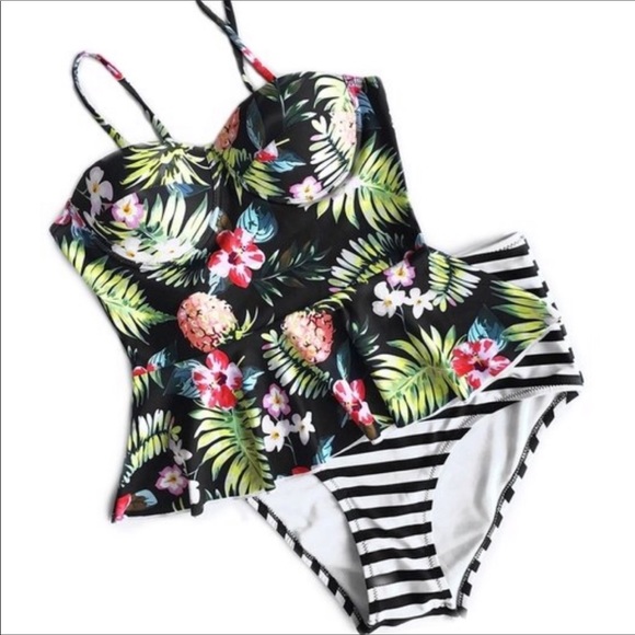 🎉HP!🎉 Cupshe High Waisted Floral Striped Bikini - Picture 3 of 8